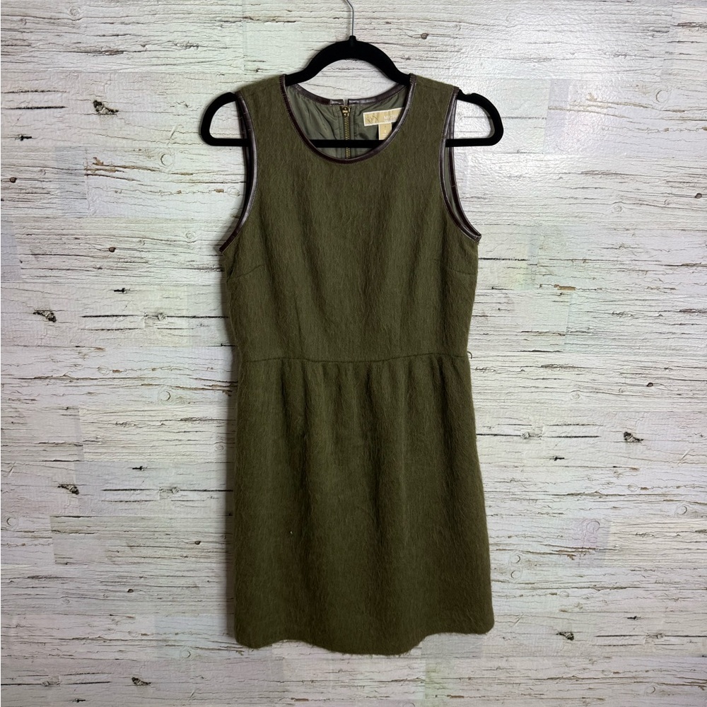 Michael Kors Fuzzy Dress pony hair green size 6 brown leather